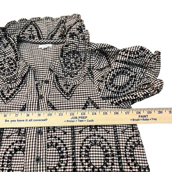 Anthropologie Pilcro Kiera Button Down Blouse Small Gingham Eyelet Embroidery - Picture 8 of 9